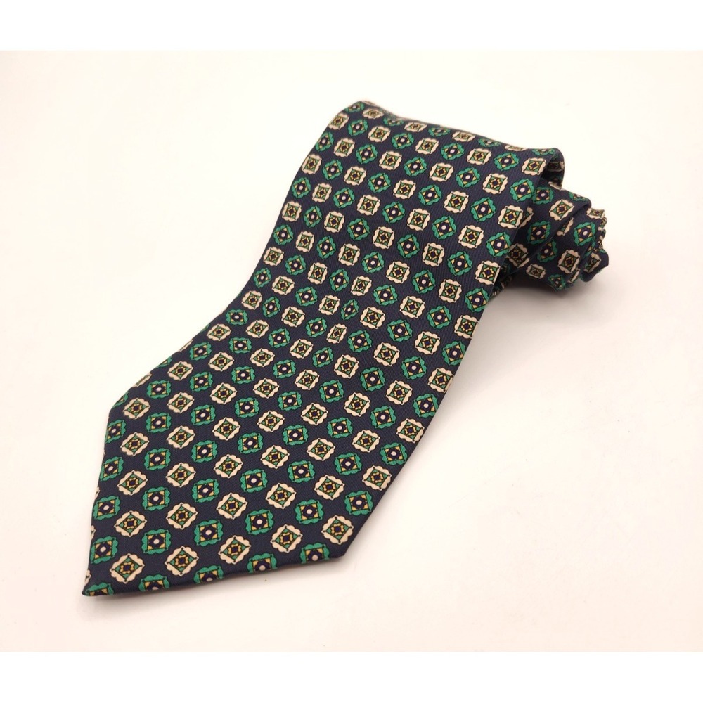Leonardo Strelli 100% Silk Striped Tie Necktie Made Great Britain Green Pattern